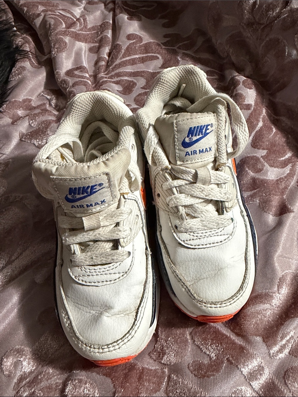 Nike Kids White Sneakers with Orange & Blue Accents